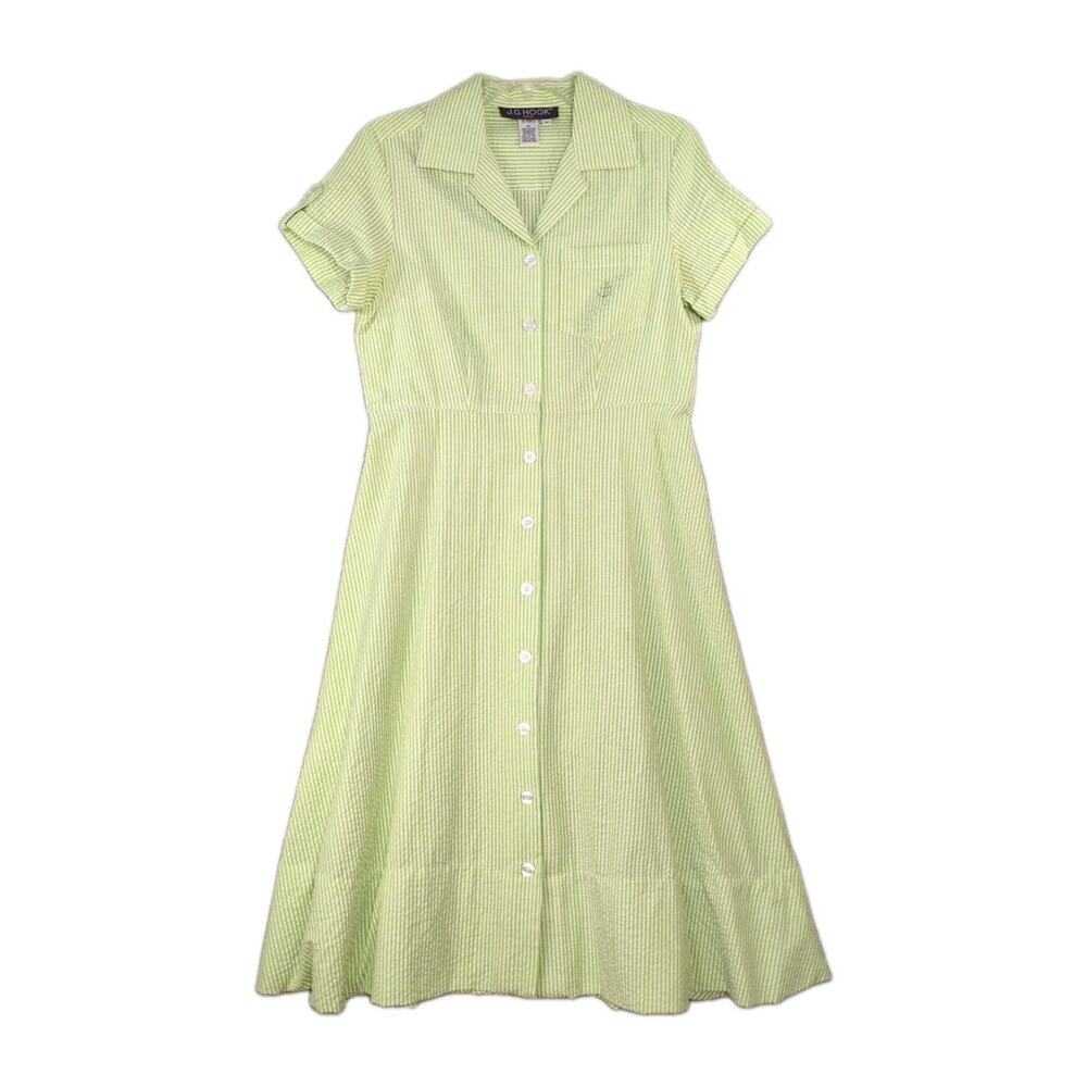 J.G. Hook Dress Women’s 6P Vintage 80s Seersucker Cotton Button Sundress Preppy